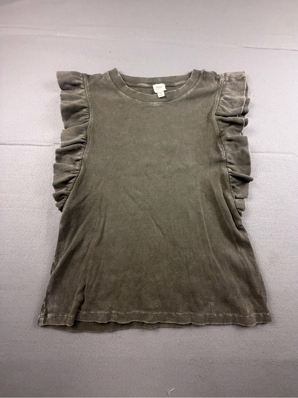 Roan + Ryan Ruffle Sleeve Olive Tank Top - Casual Women's Shell